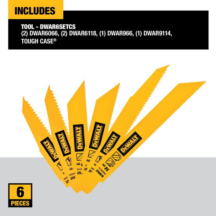 DEWALT Bi-Metal Wood & Metal Cutting Demolition Reciprocating Blade Set with Case 6 Pieces, large image number 4