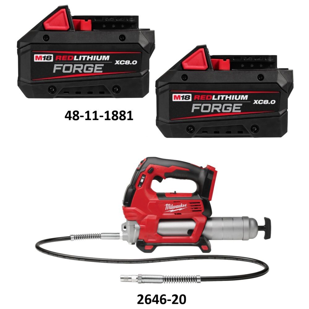 Milwaukee Cordless 2-Speed Grease Gun and M18 Forge XC 18V 8Ah Battery Pack with Fuel Indicator Bundle, large image number 2