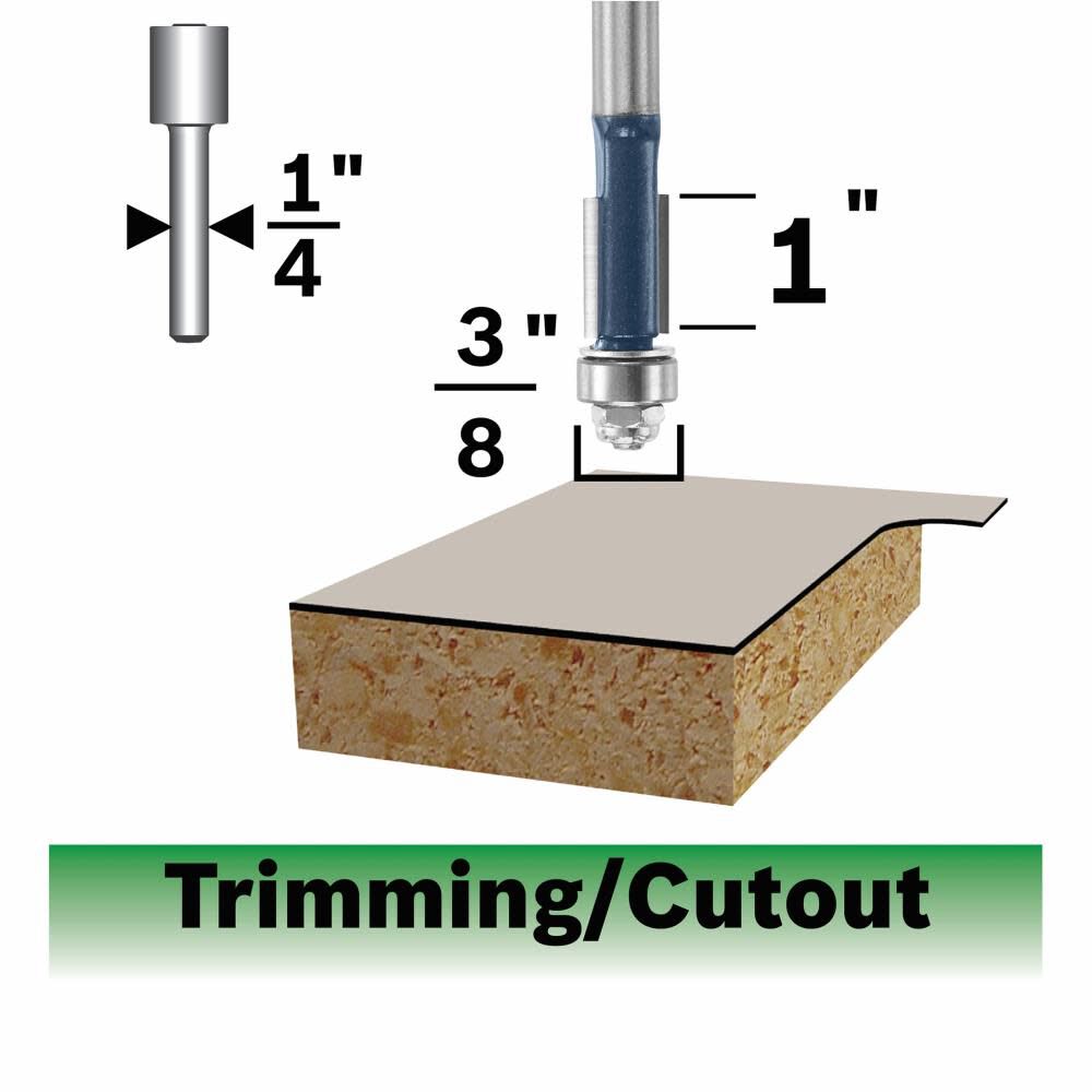 Bosch 3/8in x 1in Carbide Tipped Double Flute Flush Trim Router Bit, large image number 1