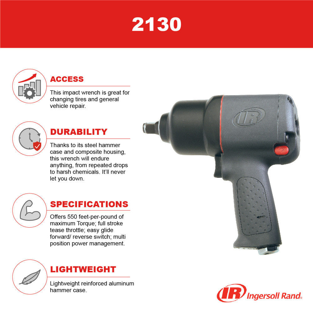 Ingersoll Rand 1/2 Inch Square Composite Impactool Impact Wrench, 550 Ft-Lbs Max Torque, large image number 3