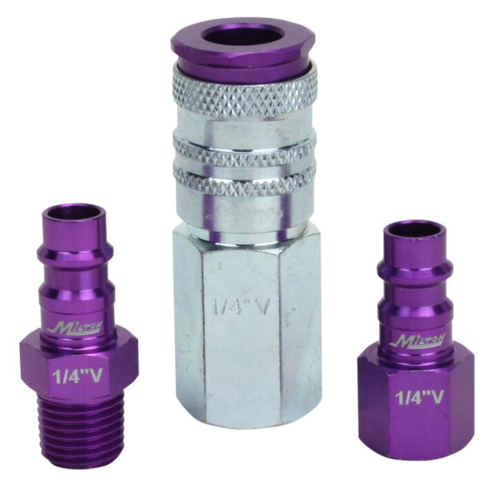 Milton ColorFit S-303VKIT HIGHFLOWPRO Coupler & Plug Kit - (V-Style Purple) - 1/4in NPT (3-Piece)