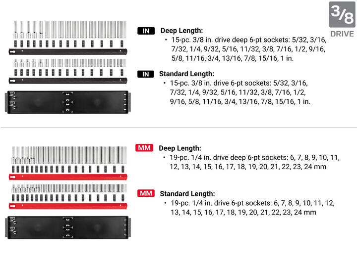 Tekton 1/4, 3/8, 1/2 Inch 12 Point Socket Set, Rails and Trays (214 Pieces), large image number 5