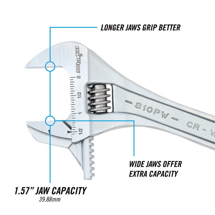 Channellock 10 Inch Vanadium Steel Reversible Jaw Extra Wide Adjustable Wrench, large image number 3