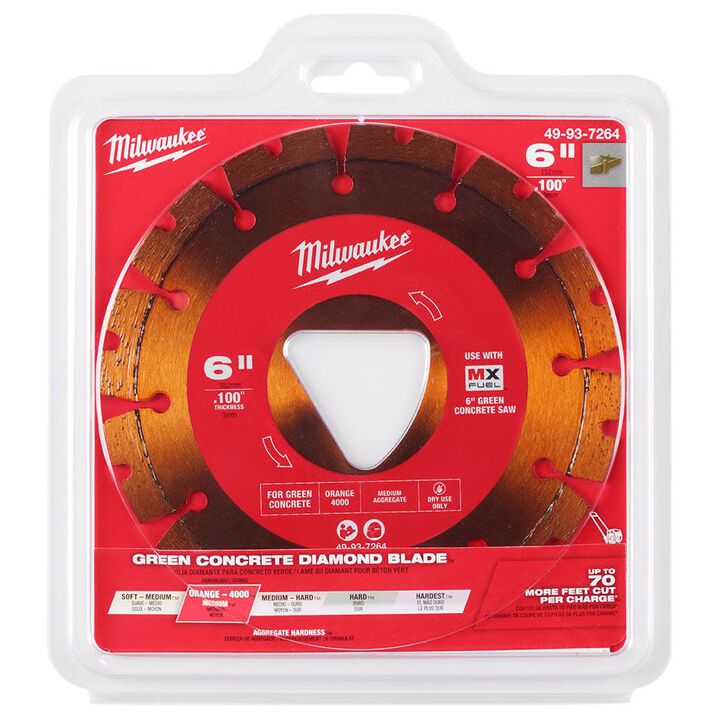 Milwaukee 6 Inch Orange Segmented Rim Diamond Blade for Green Concrete, large image number 11