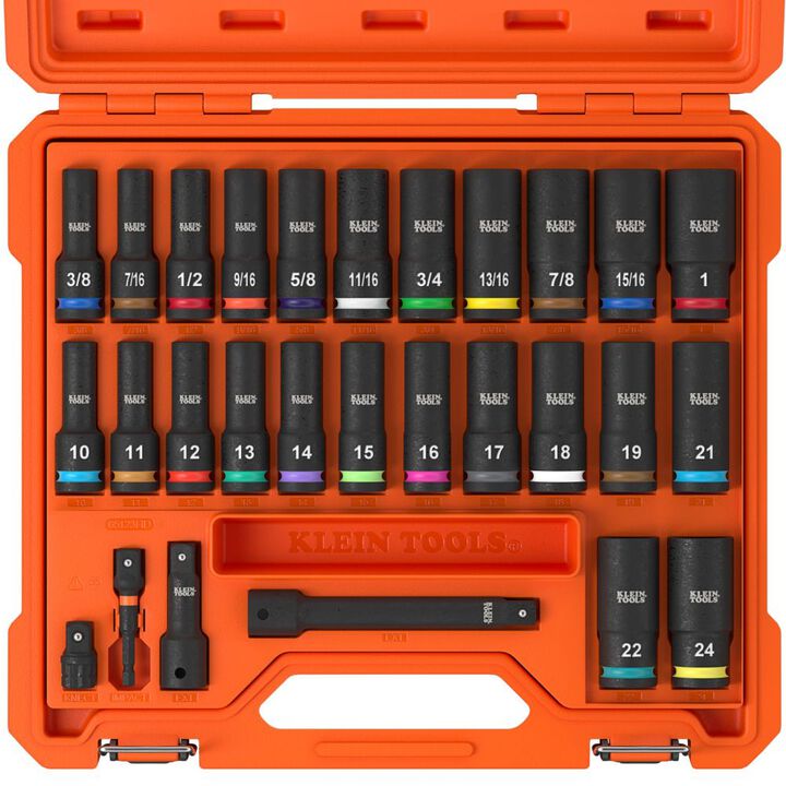Klein Tools KNECT 1/2 Inch Deep Well Impact Socket Set SAE and Metric 28 Pieces