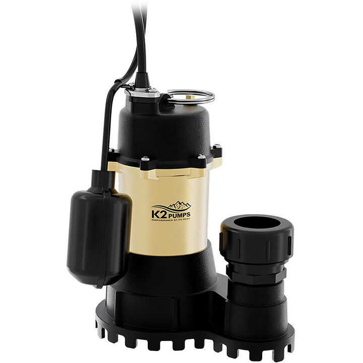 K2 Pumps Submersible Sump Pump 1/3 HP Cast Iron with Piggyback Tethered Switch