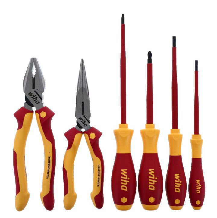 Wiha Insulated Industrial Pliers Cutters and Screwdriver Set 6 Piece