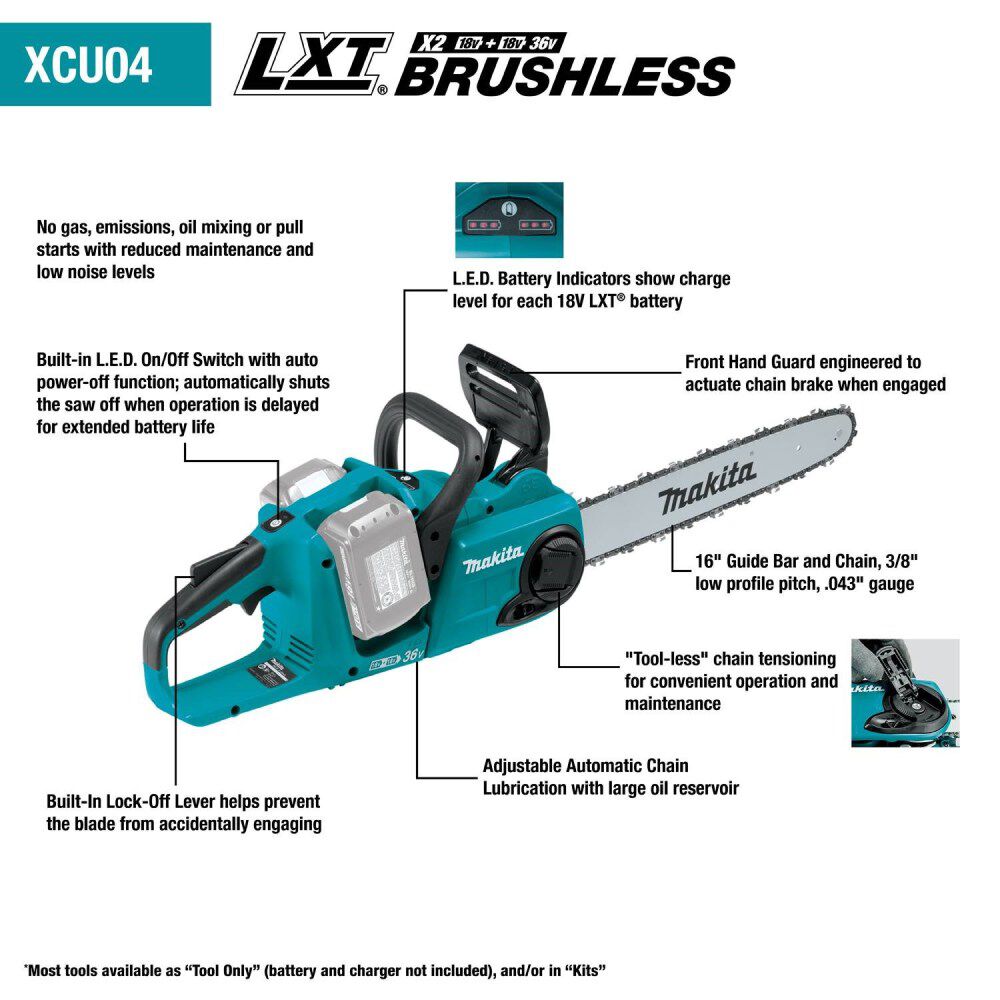 Makita 18V X2 (36V) LXT Chainsaw 16inch Kit Brushless, large image number 9