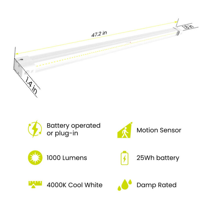 Feit Electric 4 Ft. 25W 1000 Lumens Battery Motion Sensing LED Shop Light White, large image number 10