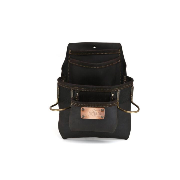 Ox Tools Pro Leather Antique Bronze 4 Pocket Pouch with Dual Hammer Holder