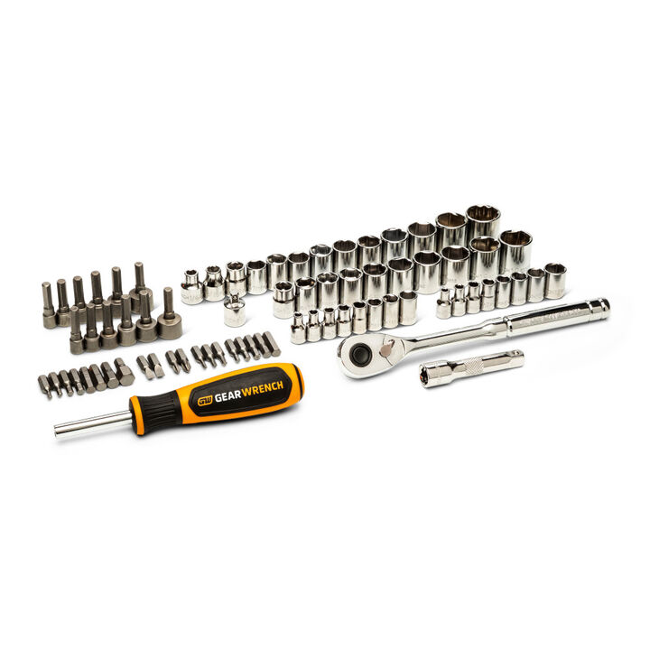 GEARWRENCH 75 Piece 1/4 Inch and 3/8 Inch Drive 72-Tooth 6 Point SAE/MM Tool Set