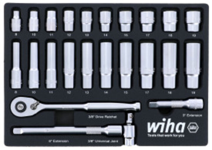 Wiha 3/8 Drive Professional Socket Tray Set Metric 24pc