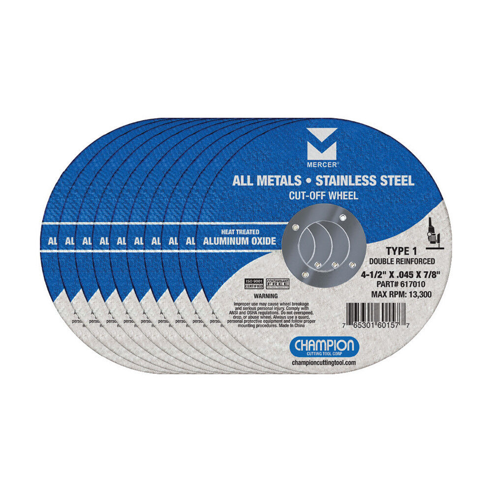 Champion Cutting Tool Mercer 4-1/2 Inch Type 1 Aluminum Oxide Cut-Off Wheel 10 Pieces, large image number 1