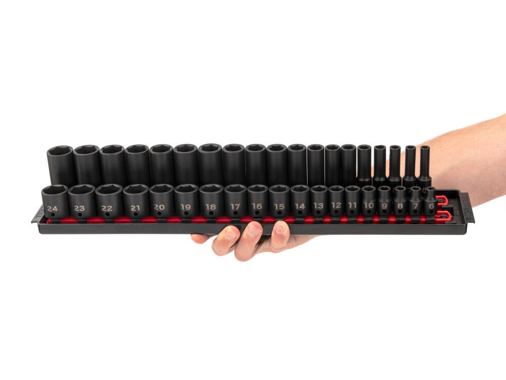 Tekton 3/8 Inch Drive 6 Point Impact Socket Set on Rails, 38 Pieces (6-24 mm), large image number 3