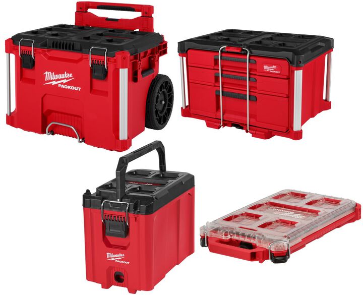Milwaukee PACKOUT Rolling Tool Box Multi Depth 3 Drawer Tool Box Compact Tool Box & Compact Low Profile Organizer Bundle