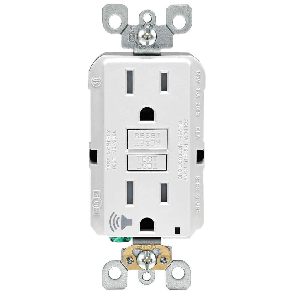Leviton 15A 125V White NEMA 5-15R Audible Outlet, large image number 2