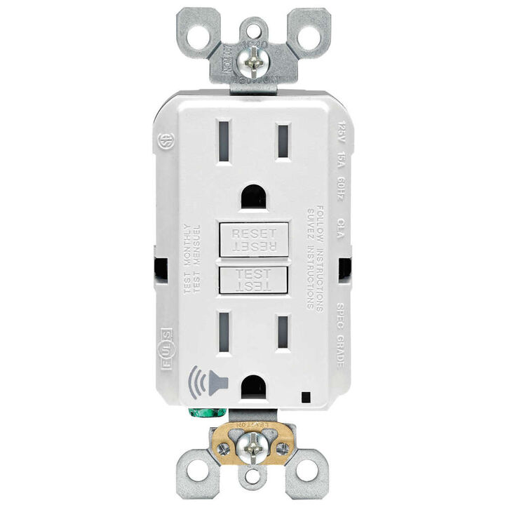 Leviton 15A 125V White NEMA 5-15R Audible Outlet, large image number 1