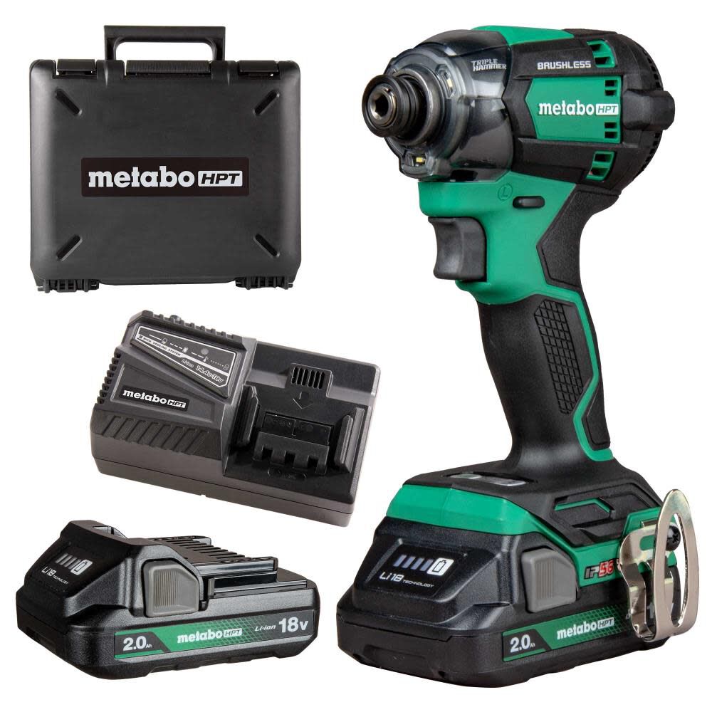 Metabo HPT 18V MultiVolt Cordless Triple Hammer Bolt Impact Driver & 2pk Magnetic Driver Bits No. 2 Square Bundle, large image number 3