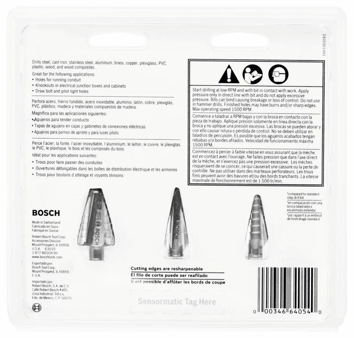 Bosch High Speed Steel Impact Tough Turbo Step Drill Bit Set 3pc, large image number 2