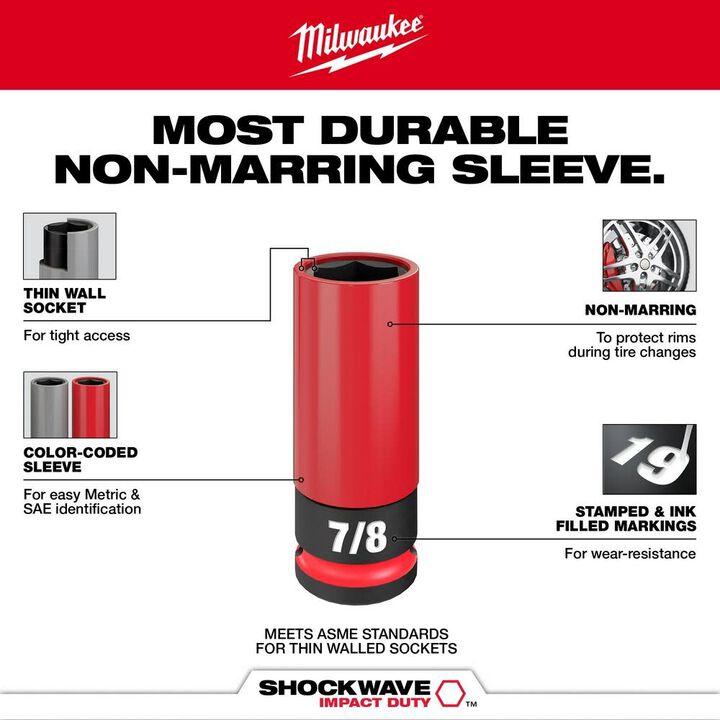 Milwaukee SHOCKWAVE Impact Duty Socket 1/2 Drive SAE & Metric 9PC Lug Nut Wheel Set, large image number 4