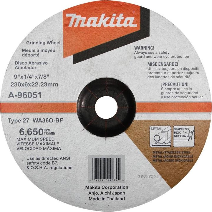 Makita 9in x 1/4in x 7/8in INOX Grinding Wheel 36 Grit