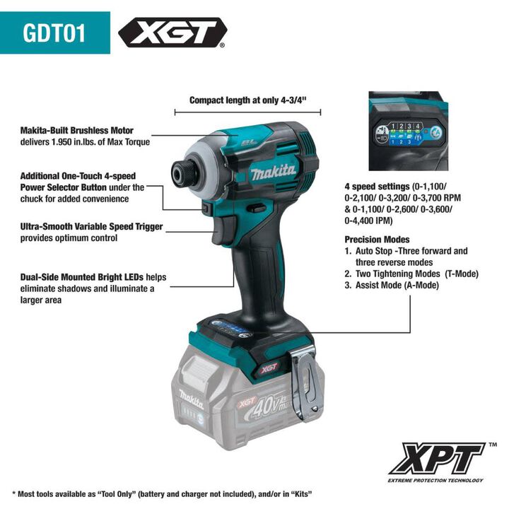 Makita XGT 40V Max Impact Driver 4 Speed (Bare Tool) & ImpactX 100 pc. Driver Bit Set Bundle, large image number 7