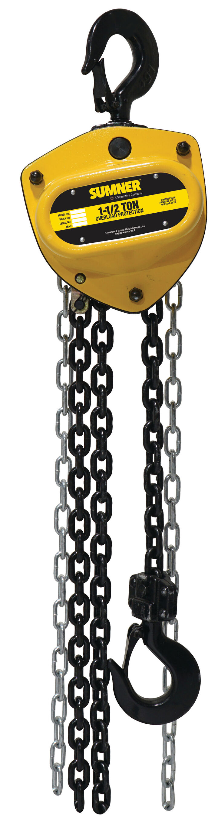 Sumner PCB150C20WO 1-1/2 Ton Chain Hoist 20 Ft. Lift with Overload Protection