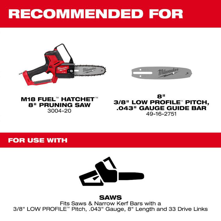Milwaukee 8inch Pruning Saw Chain, large image number 1