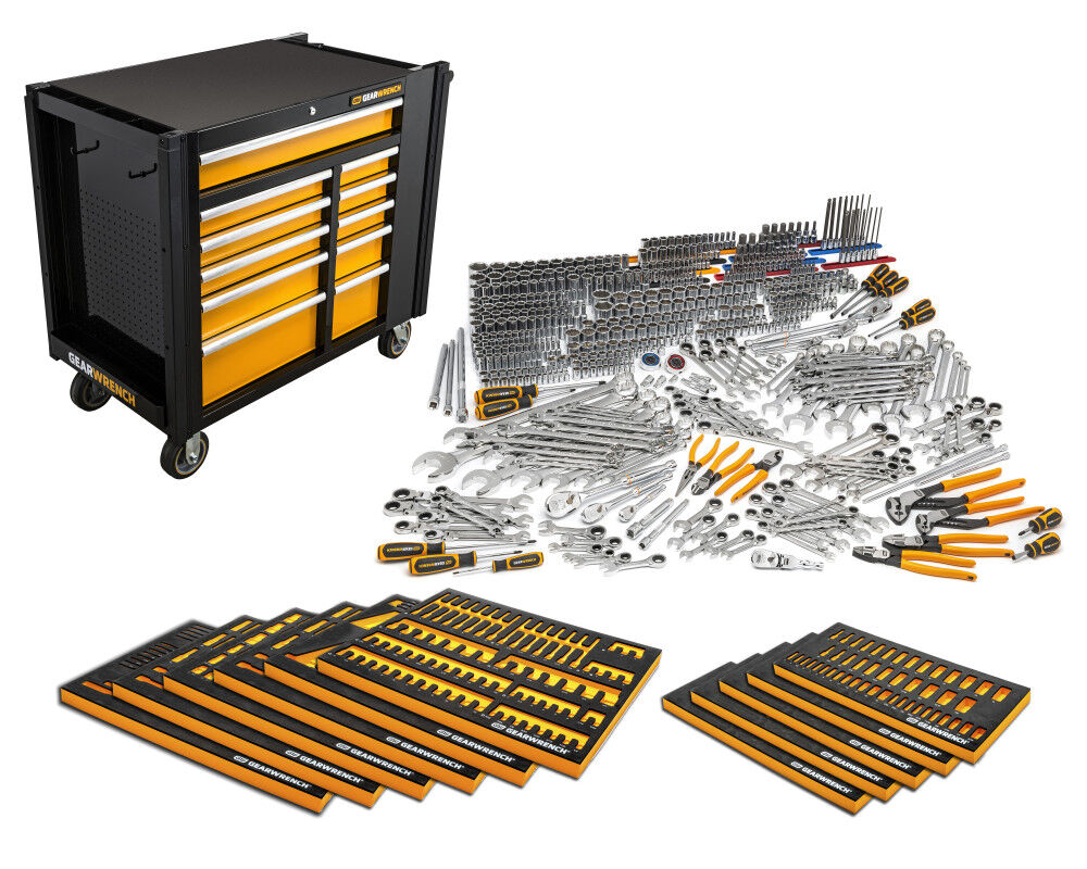 GEARWRENCH 614 Piece Master Mechanics Set with EVA Foam Trays & 42 inch 11 Drawer Industrial Mobile Work Station, large image number 1
