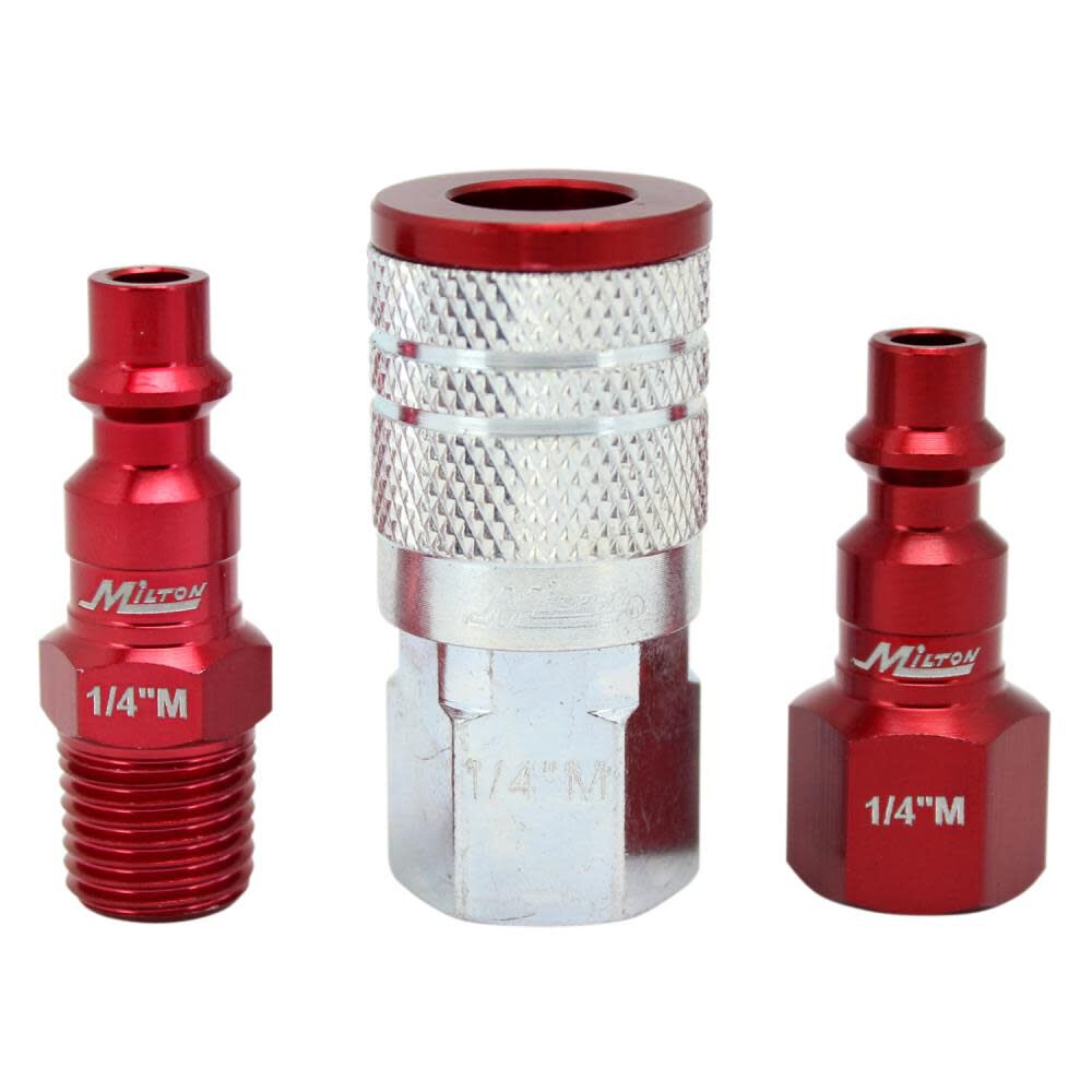 Milton Color Fit Coupler & Plug Kit (3 Piece) M-Style 1/4in NPT Red, large image number 1