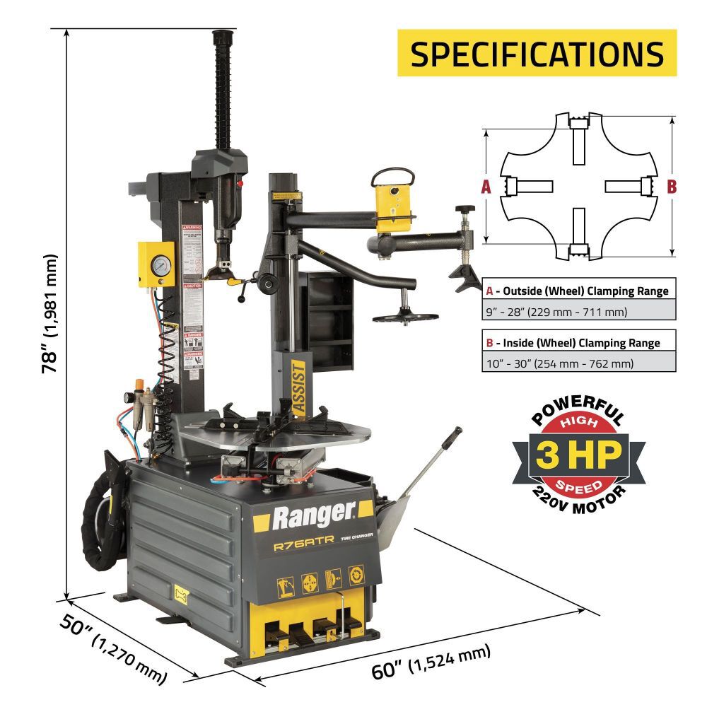 Ranger R76ATR 30 Inch Capacity Tilt-Back Tire Changer with Single Assist, large image number 3