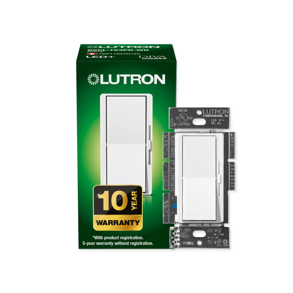 Lutron Diva LED+ 150W 120V 1P Gloss White 3-Way Paddle Dimmer Switch, large image number 2