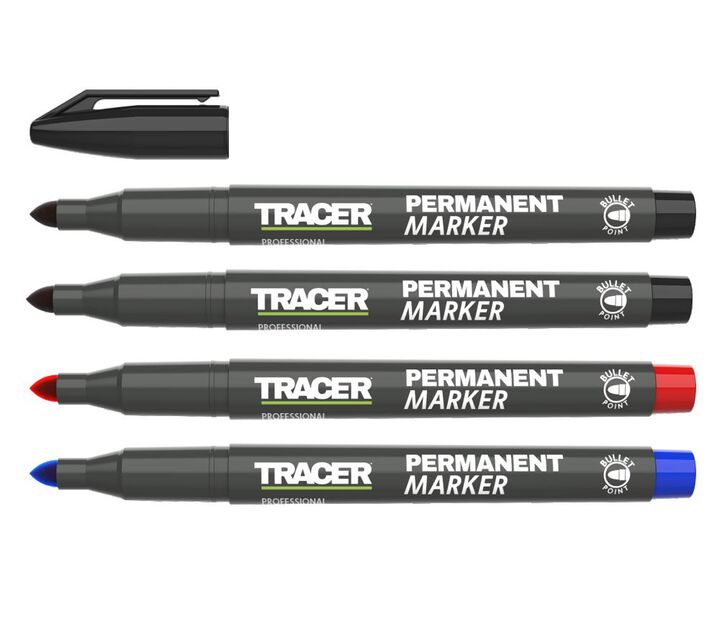 Tracer Permanent Markers, Black, Red, Blue, 4 Pack