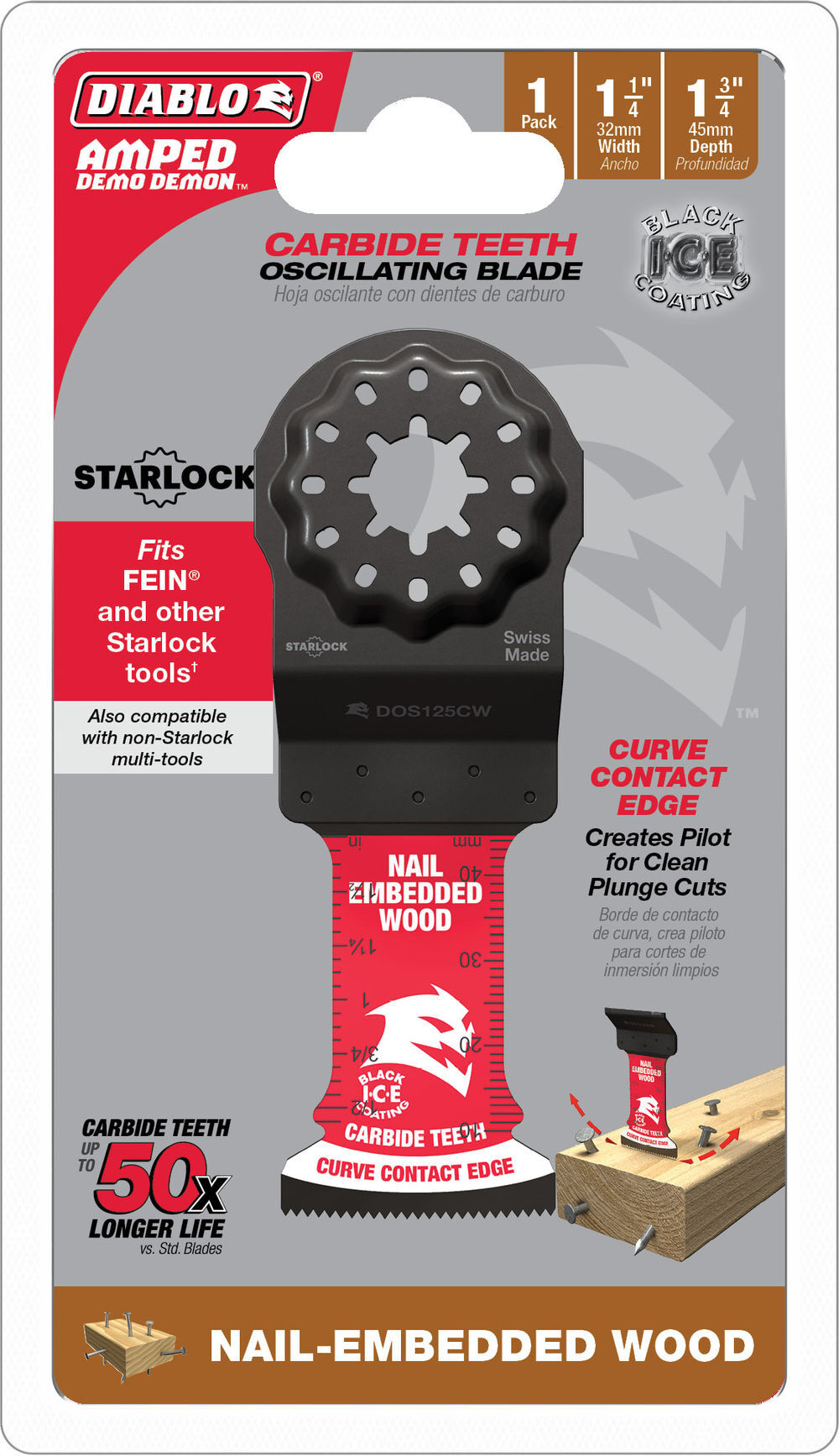Diablo Tools 1-1/4in Starlock AMPED Carbide Teeth Oscillating Blade for Nail-Embedded, large image number 4