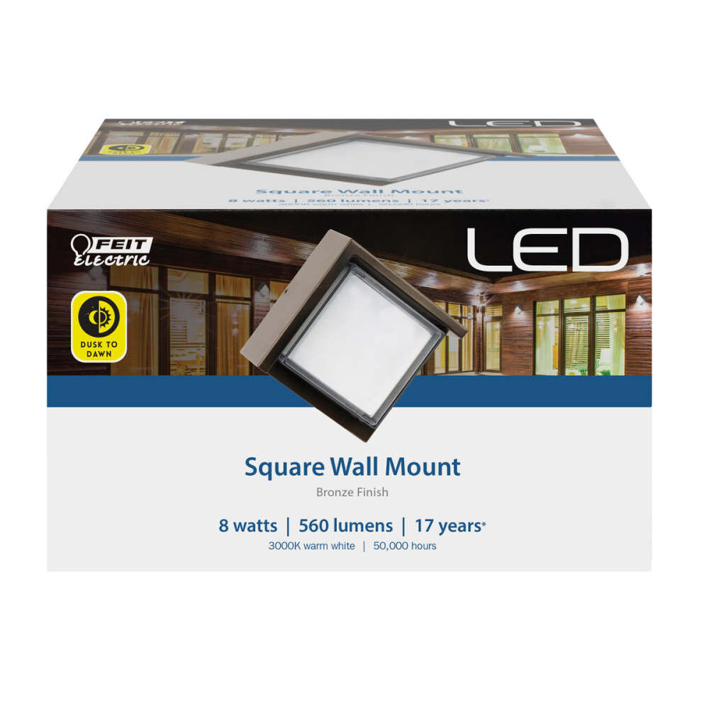 Feit Electric 5 Inch 8W 560 Lumens Square Dusk to Dawn Wall Light Bronze, large image number 2