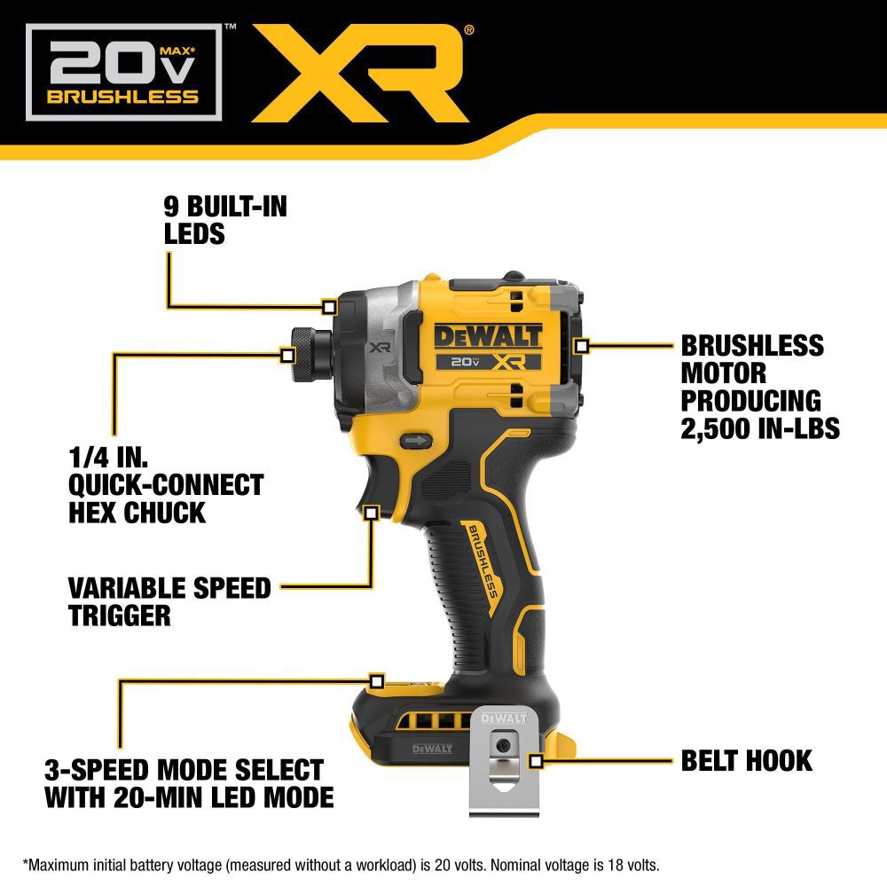 DEWALT 20V MAX XR 3-Speed 1/4 Inch High Torque Impact Driver Kit, large image number 4