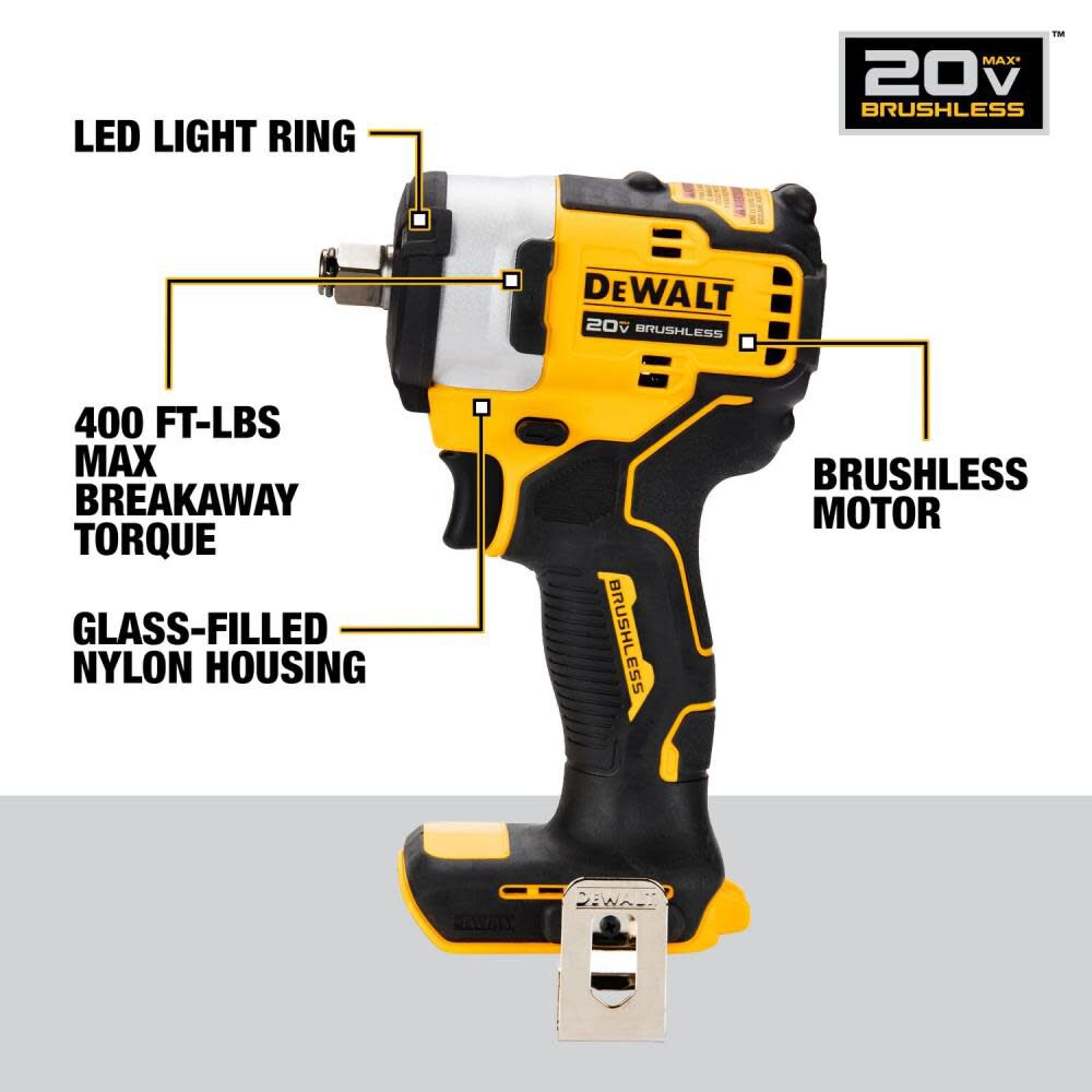 DEWALT 20V MAX 1/2 Inch Impact Wrench Hog Ring Anvil & XR Battery 2 Pack Bundle, large image number 8