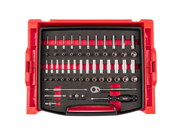 Tekton 1/4 Inch 6 Point Socket and Ratchet Set, (5/32-9/16 Inch, 4-15 mm)