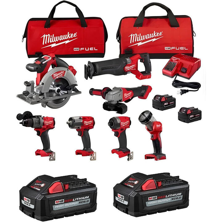 Milwaukee M18 7-Tool Combo Kit, (2) High Output XC6.0 Battery Pack Bundle