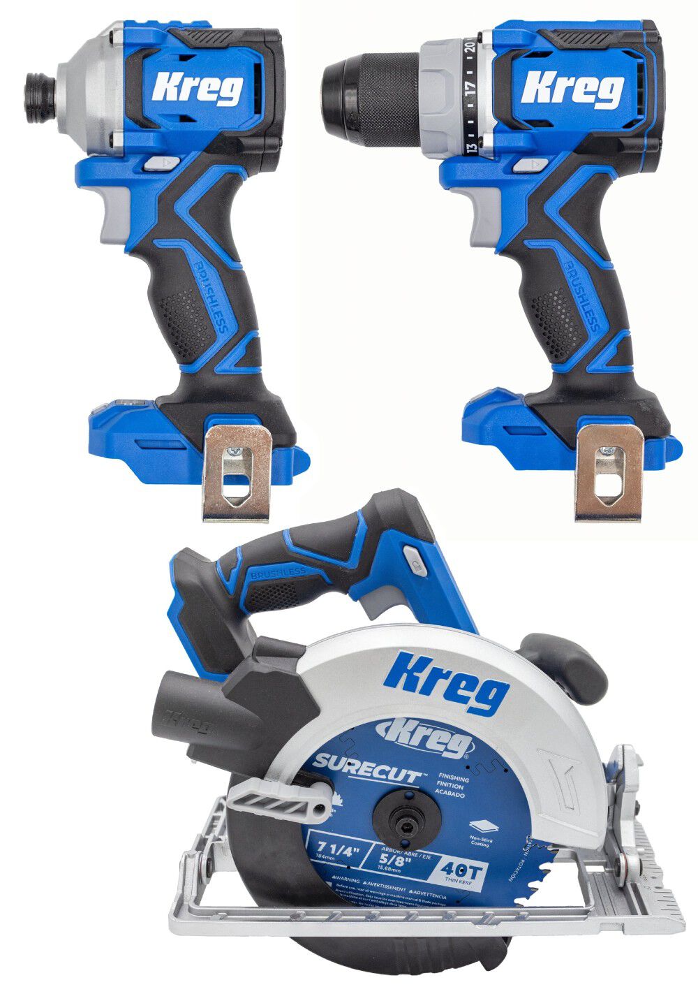 Kreg 20V Ionic Drive 1/2 Inch Compact Drill 1/4 Inch Compact Impact Driver & 7-1/4 Inch Circular Saw (Bare Tool) Bundle, large image number 1
