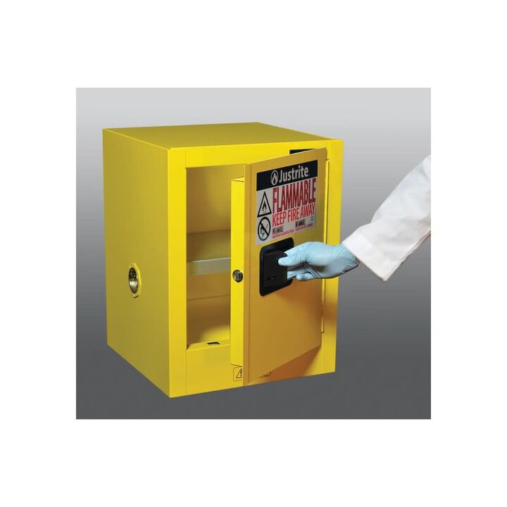 Justrite 4 Gallon Yellow Steel Manual Close Flammable Cabinet, large image number 3