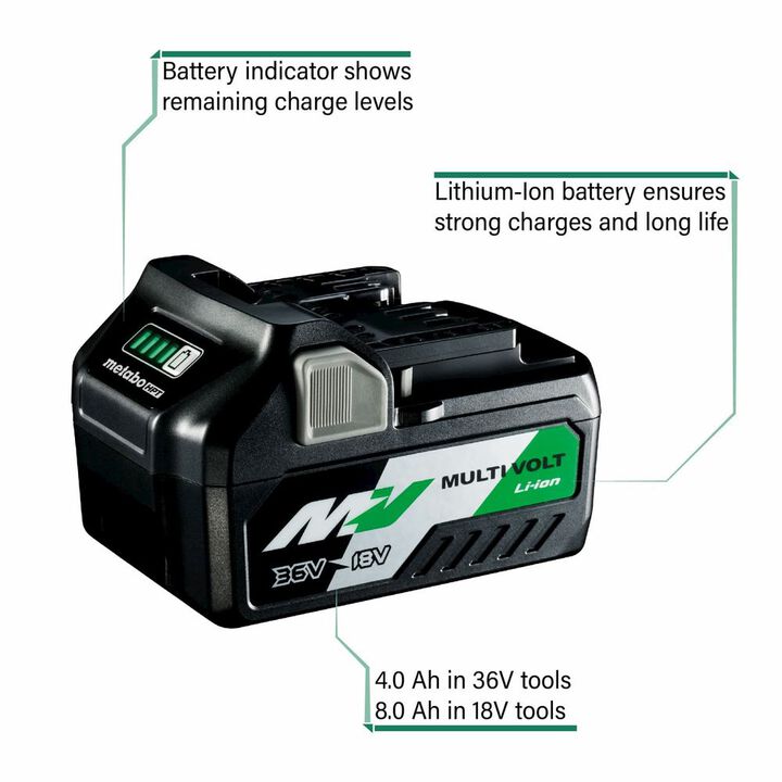 Metabo HPT MultiVolt 18 Volt/36 Volt 8.0Ah/4.0Ah Lithium Ion Battery with Fuel Indicator, large image number 1
