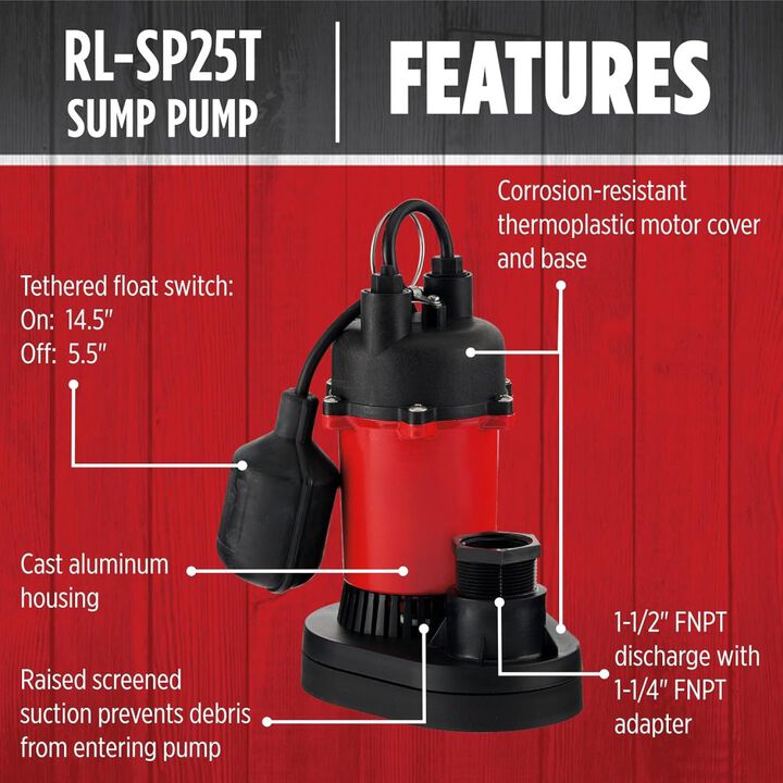Red Lion 1/4HP 3088 GPH Sump Pump with Tethered Switch, large image number 2