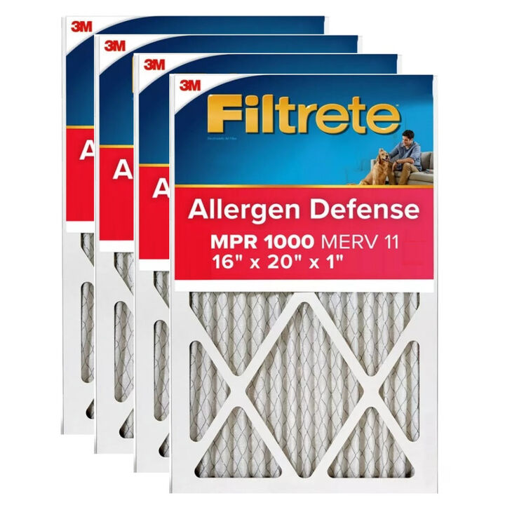 3M 16 Inch x 20 Inch 1000 MPR MERV 11 Allergen Air Filter - 4 Pack