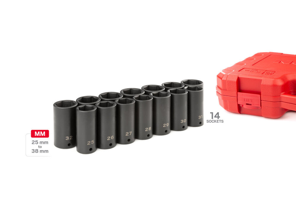 Tekton 1/2 Inch Deep 6 Point Impact Socket Set Case, 14 Piece (25-38 mm), large image number 2