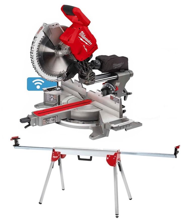 Milwaukee M18 12 In. Miter Saw (Bare Tool), Folding Miter Saw Stand Bundle