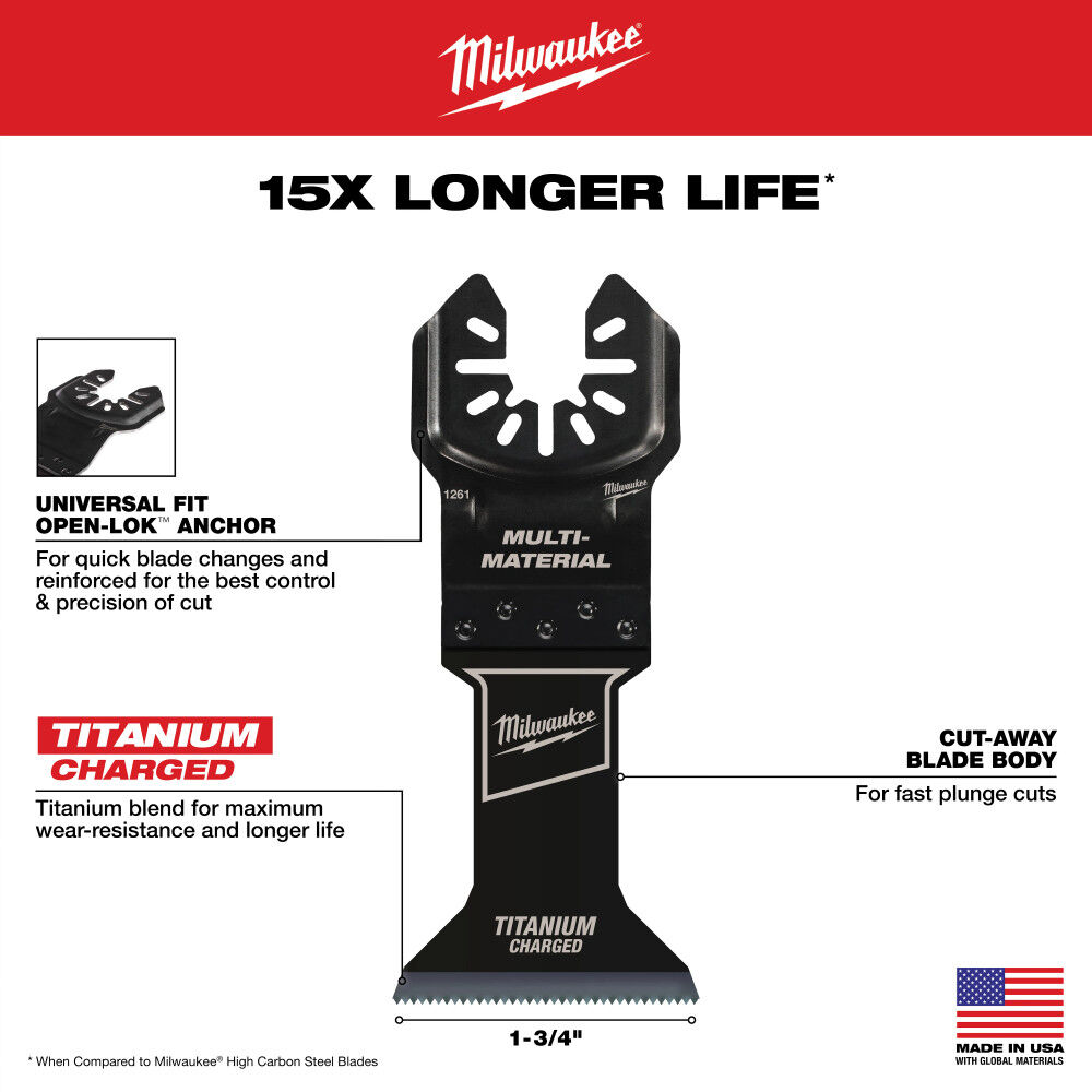 Milwaukee OPEN-LOK 1-3/4 Inch TITANIUM CHARGED Bi-Metal Multi-Material Multi-Tool Blades 25pk, large image number 8