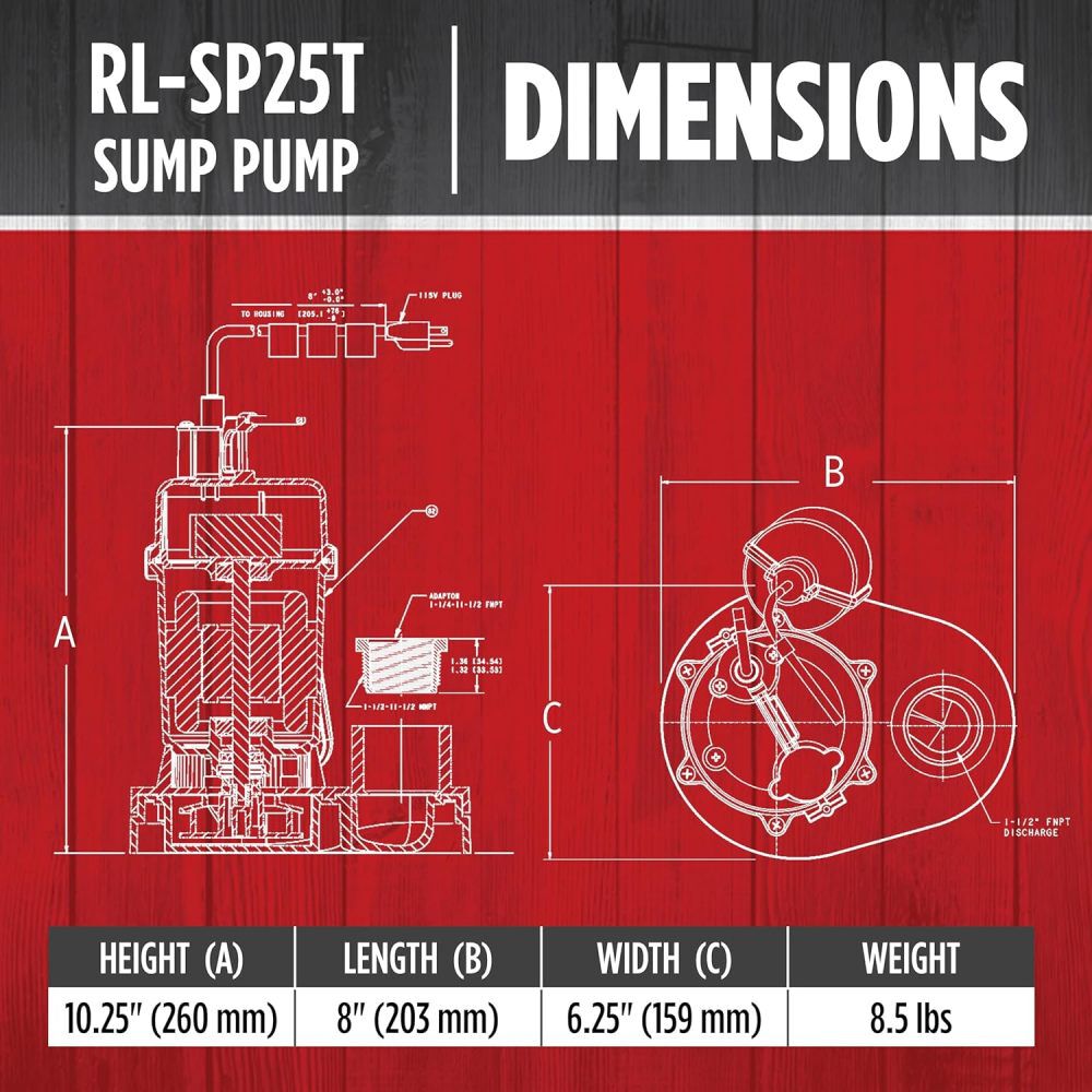 Red Lion 1/4HP 3088 GPH Sump Pump with Tethered Switch, large image number 2