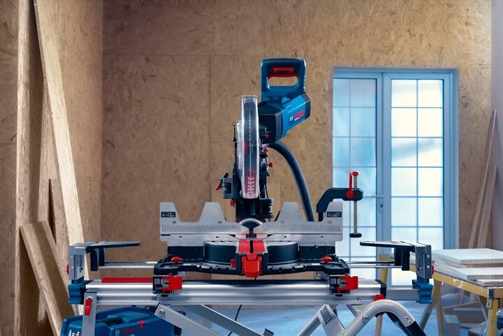 Bosch 12 Inch Glide Miter Saw with Wheeled Folding-Leg Saw Stand Bundle, large image number 12