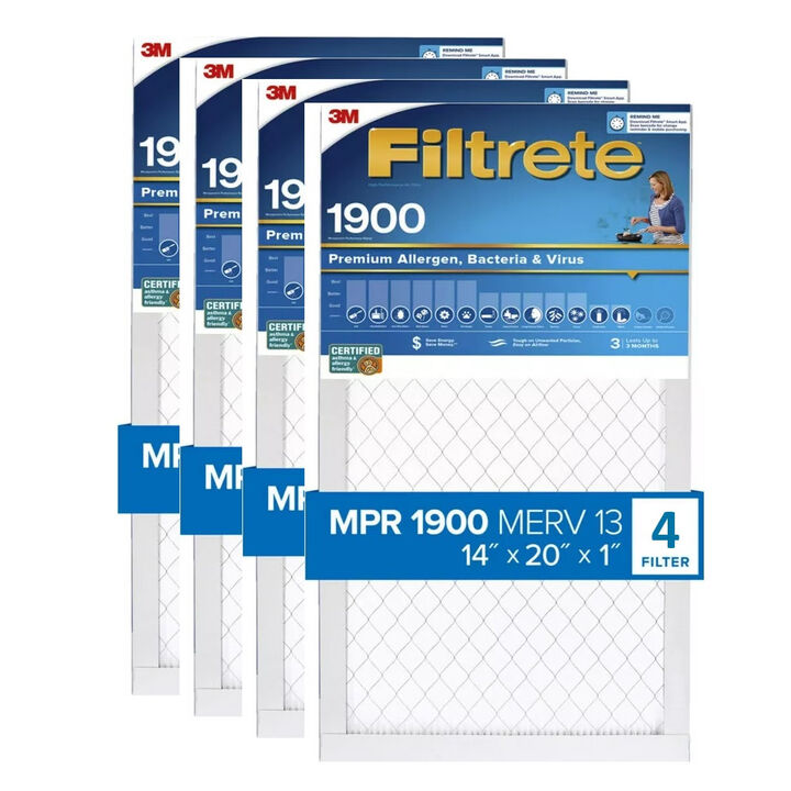 3M 14 Inch x 20 Inch 1900 MPR MERV 13 Allergen Air Filter - 4 Pack
